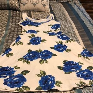 White Sleeveless dress with blue flower print